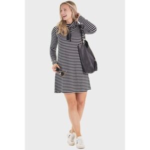 Foil Women's‎ Striped Long Sleeve Tunic Dress Drawstring Funnel Neck- Size M